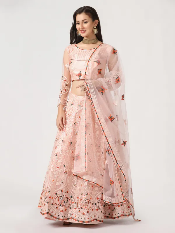 Pink_Thread_Work_Lehenga_Choli_With_Dupatta_For_Women