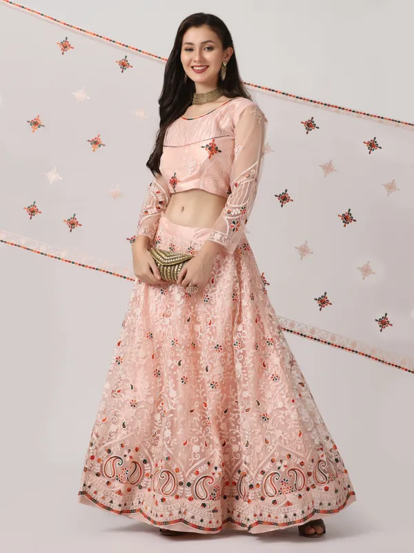 Pink_Thread_Work_Lehenga_Choli_With_Dupatta_For_Women