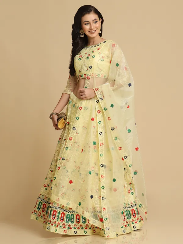Yellow_Thread_Work_Lehenga_Choli_With_Dupatta_For_Women