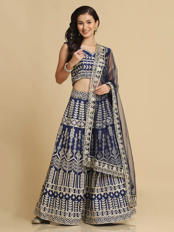 Blue_Thread_Work_Lehenga_Choli_With_Dupatta_For_Women