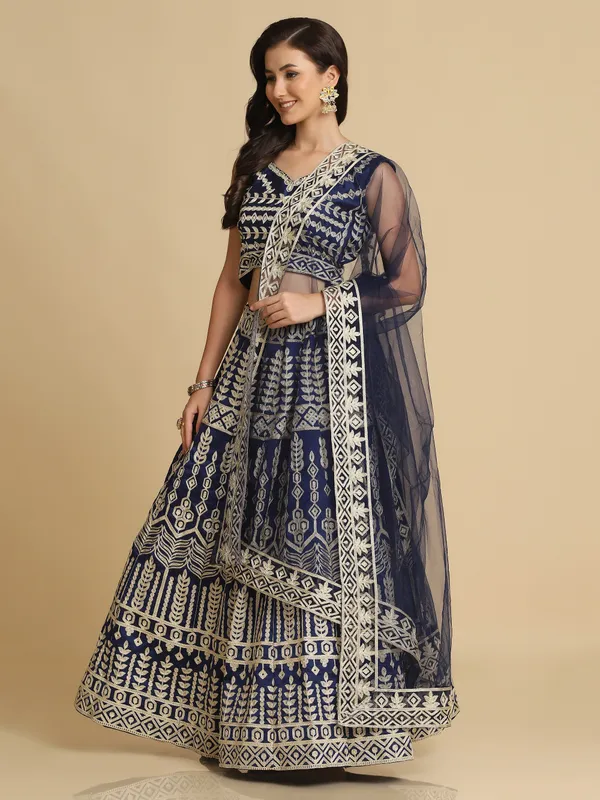 Blue_Thread_Work_Lehenga_Choli_With_Dupatta_For_Women