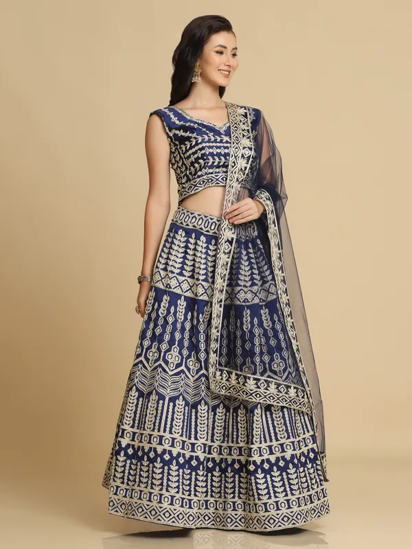 Blue_Thread_Work_Lehenga_Choli_With_Dupatta_For_Women