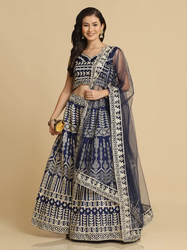 Blue_Thread_Work_Lehenga_Choli_With_Dupatta_For_Women