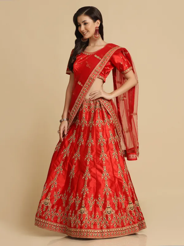 Red_Thread_Work_Lehenga_Choli_With_Dupatta_For_Women