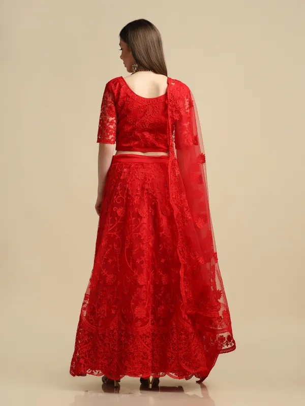 Red_Thread_Work_Lehenga_Choli_With_Dupatta_For_Women