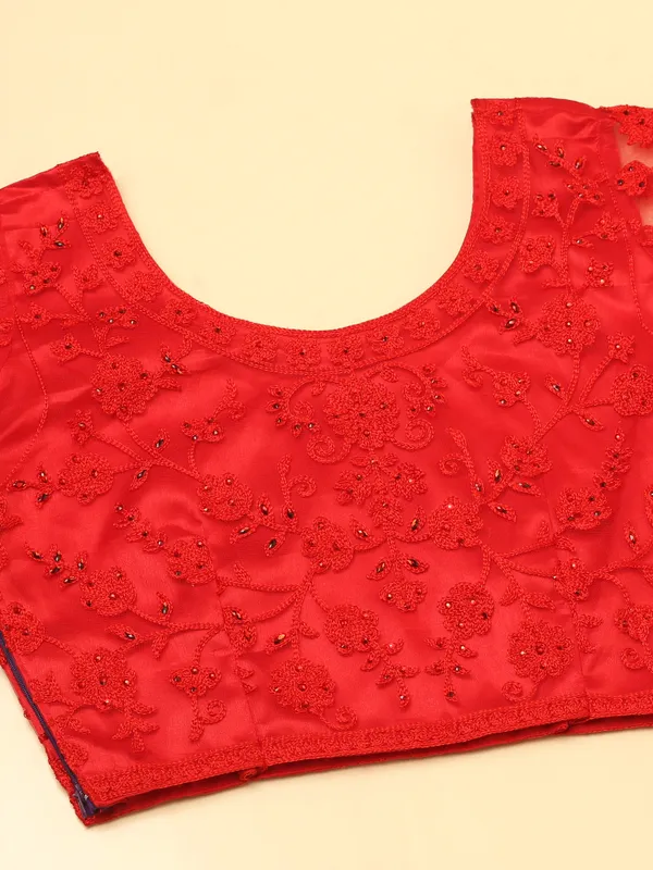 Red_Thread_Work_Lehenga_Choli_With_Dupatta_For_Women