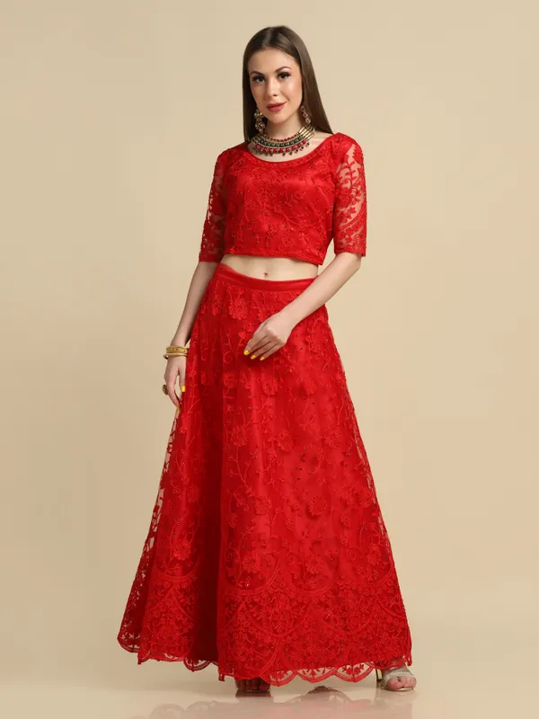 Red_Thread_Work_Lehenga_Choli_With_Dupatta_For_Women