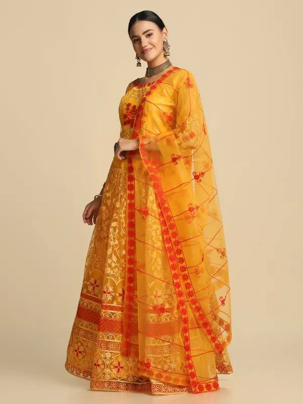 Yellow_Thread_Work_Lehenga_Choli_With_Dupatta_For_Women