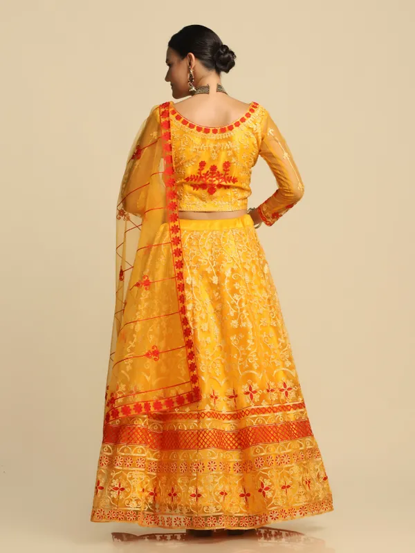Yellow_Thread_Work_Lehenga_Choli_With_Dupatta_For_Women