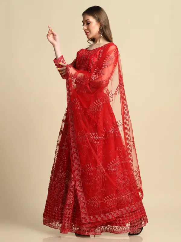Red_Thread_Work_Lehenga_Choli_With_Dupatta_For_Women