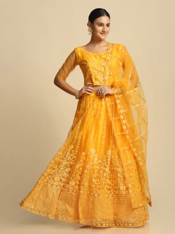 Yellow_Thread_Work_Lehenga_Choli_With_Dupatta_For_Women
