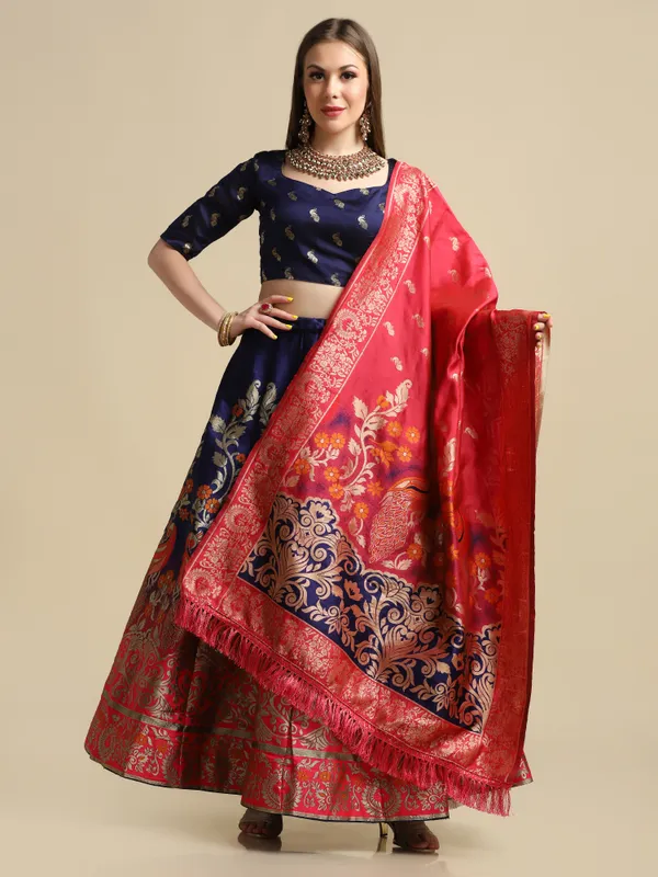 Blue_Gold_Woven_Work_Lehenga_Choli_With_Dupatta_For_Women