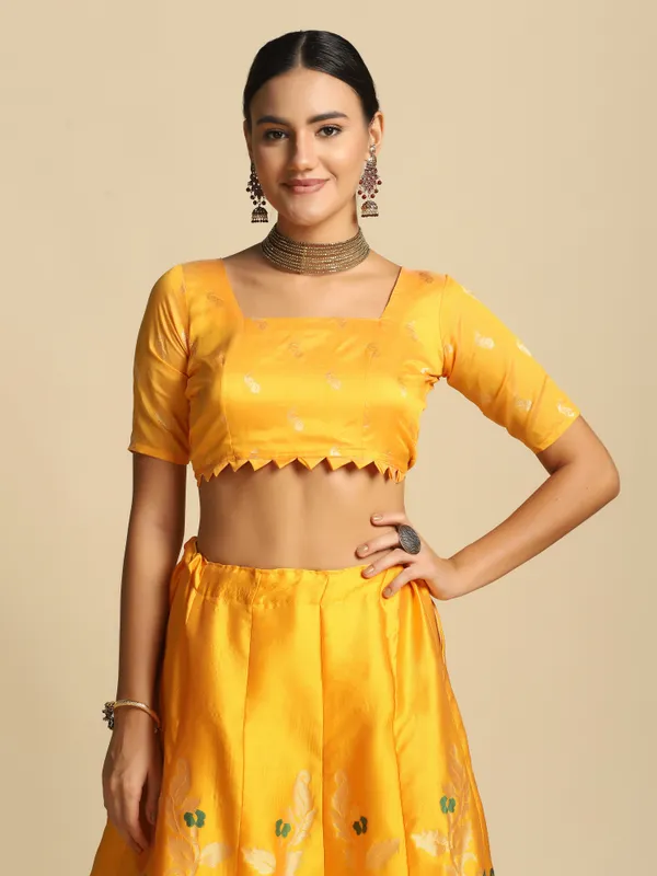 Yellow_Gold_Woven_Work_Lehenga_Choli_With_Dupatta_For_Women