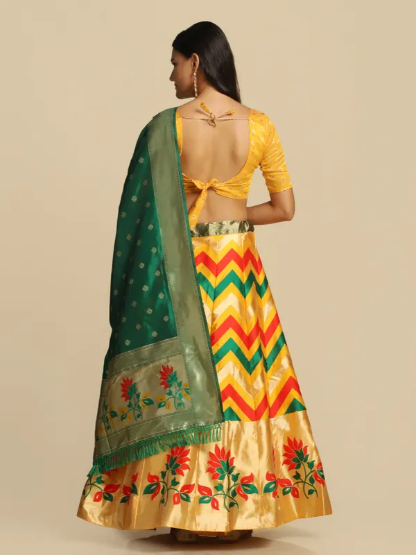 Yellow_Gold_Woven_Work_Lehenga_Choli_With_Dupatta_For_Women