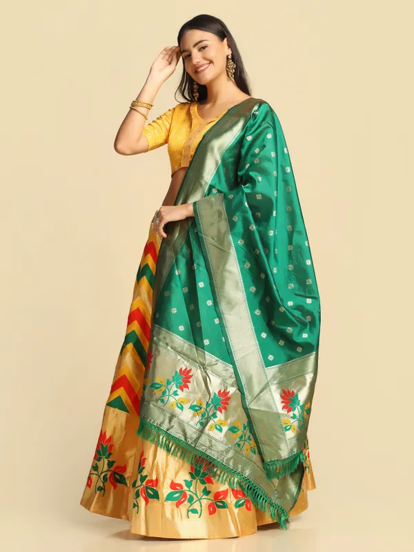 Yellow_Gold_Woven_Work_Lehenga_Choli_With_Dupatta_For_Women