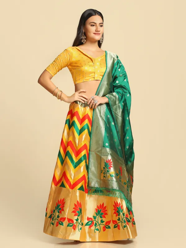 Yellow_Gold_Woven_Work_Lehenga_Choli_With_Dupatta_For_Women