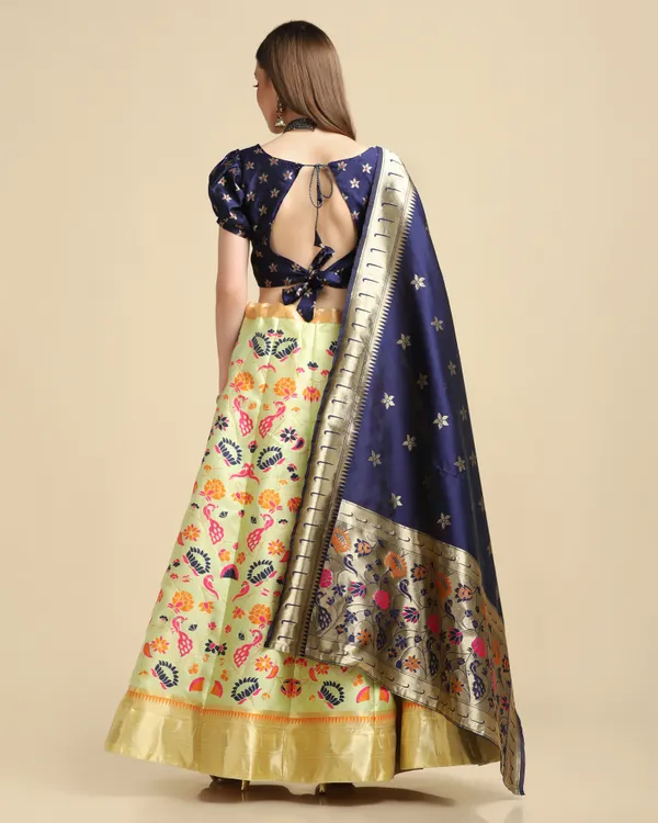 Parrot_Green_Gold_Woven_Work_Lehenga_Choli_With_Dupatta_For_Women