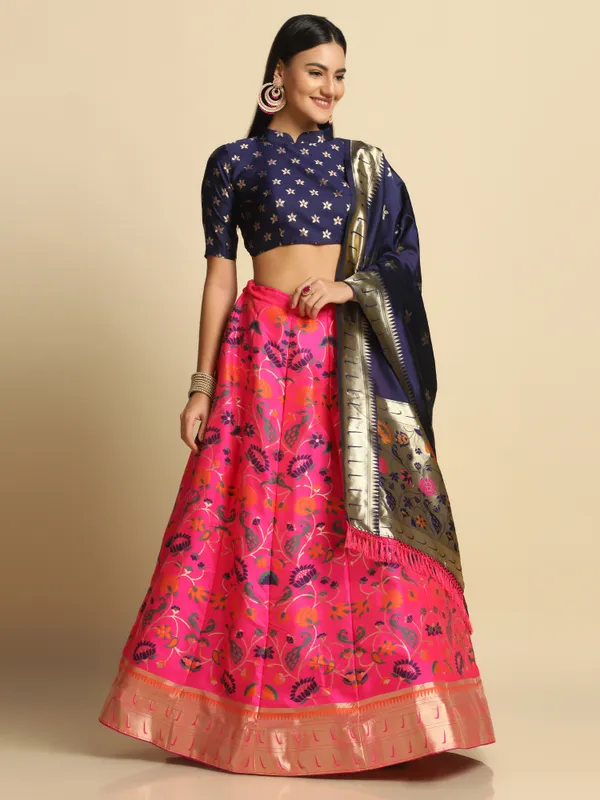 Pink_Gold_Woven_Work_Lehenga_Choli_With_Dupatta_For_Women