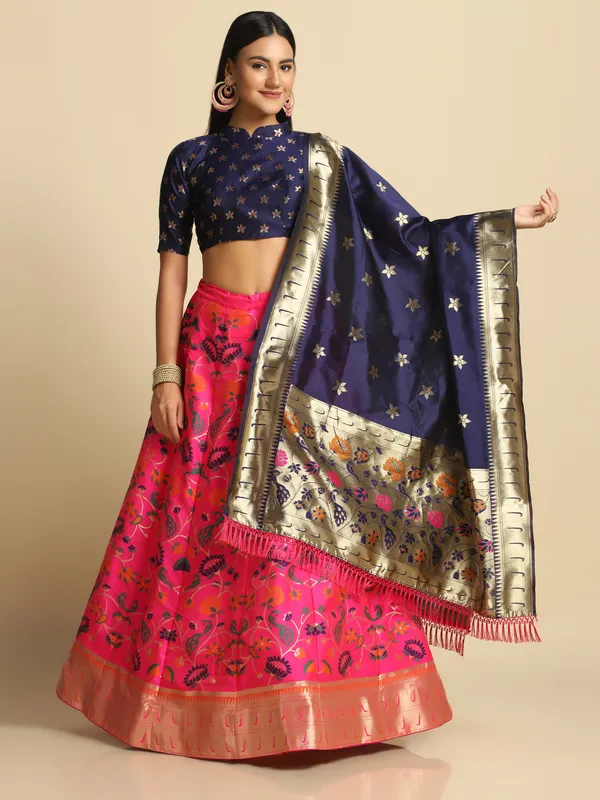 Pink_Gold_Woven_Work_Lehenga_Choli_With_Dupatta_For_Women