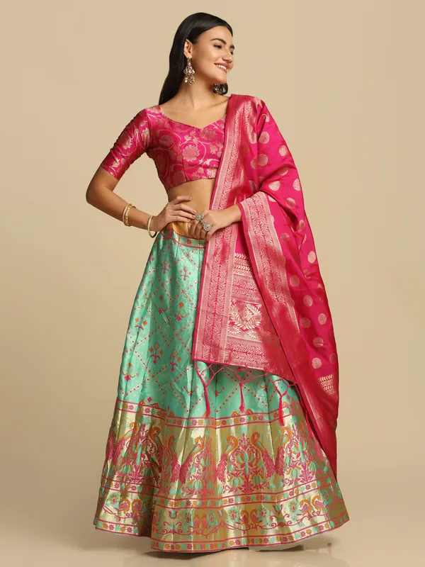 Pista_Green_Gold_Woven_Work_Lehenga_Choli_With_Dupatta_For_Women