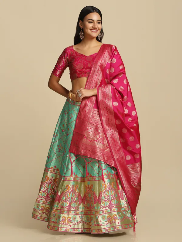 Pista_Green_Gold_Woven_Work_Lehenga_Choli_With_Dupatta_For_Women