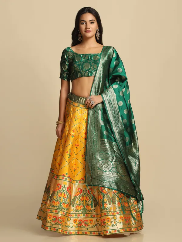 Yellow_Gold_Woven_Work_Lehenga_Choli_With_Dupatta_For_Women
