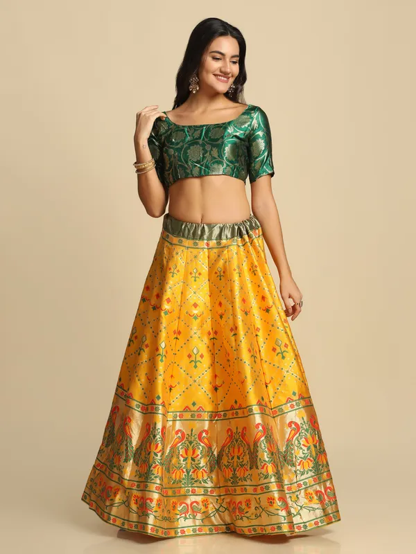 Yellow_Gold_Woven_Work_Lehenga_Choli_With_Dupatta_For_Women