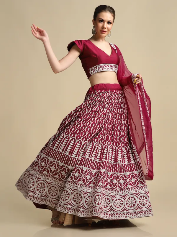 Purple_Thread_Work_Lehenga_Choli_With_Dupatta_For_Women
