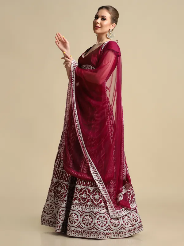 Purple_Thread_Work_Lehenga_Choli_With_Dupatta_For_Women