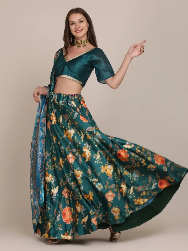 C_Green_Floral_Lehenga_Choli_With_Dupatta_For_Women