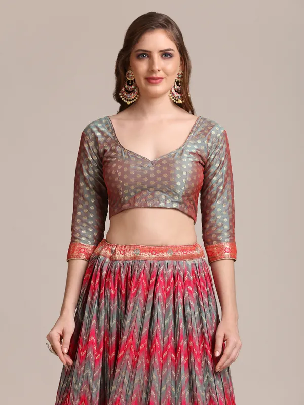 Orange_Woven_Lehenga_Choli_With_Dupatta_For_Women