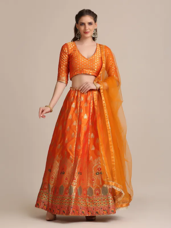 Musterd_Woven_Lehenga_Choli_With_Dupatta_For_Women