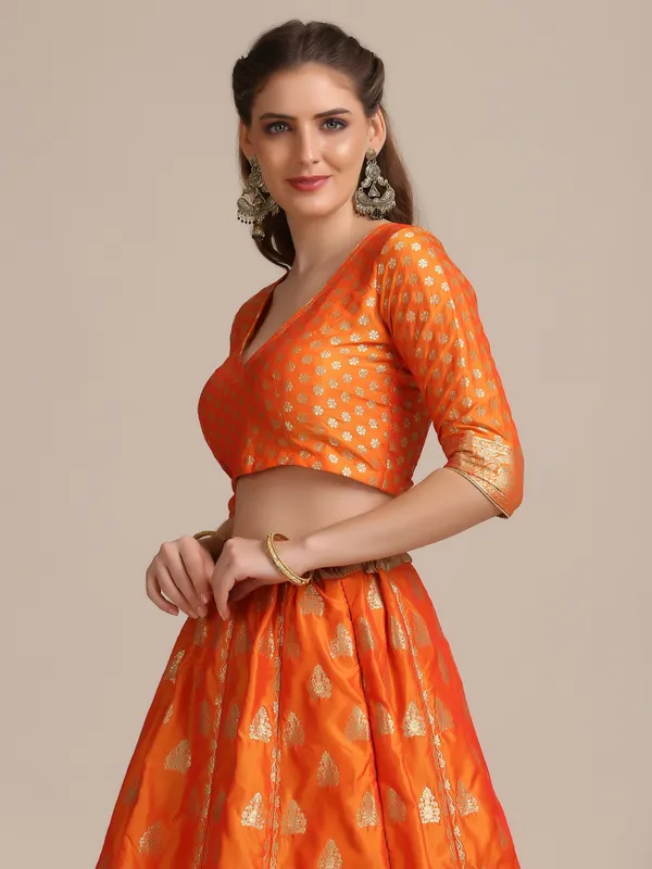 Musterd_Woven_Lehenga_Choli_With_Dupatta_For_Women