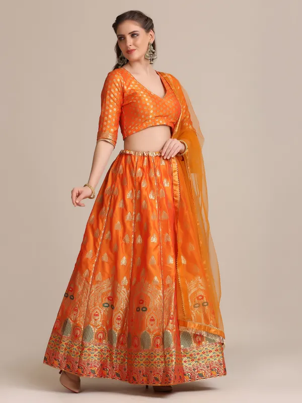 Musterd_Woven_Lehenga_Choli_With_Dupatta_For_Women