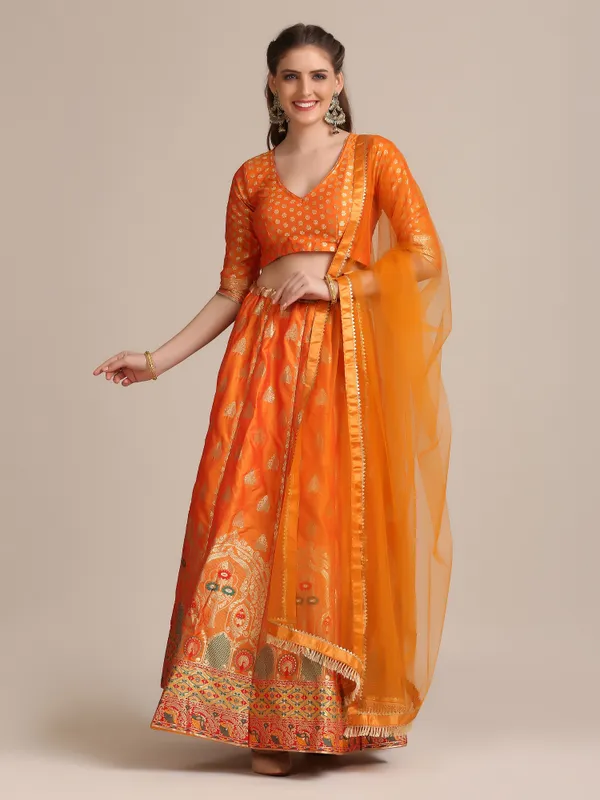Musterd_Woven_Lehenga_Choli_With_Dupatta_For_Women