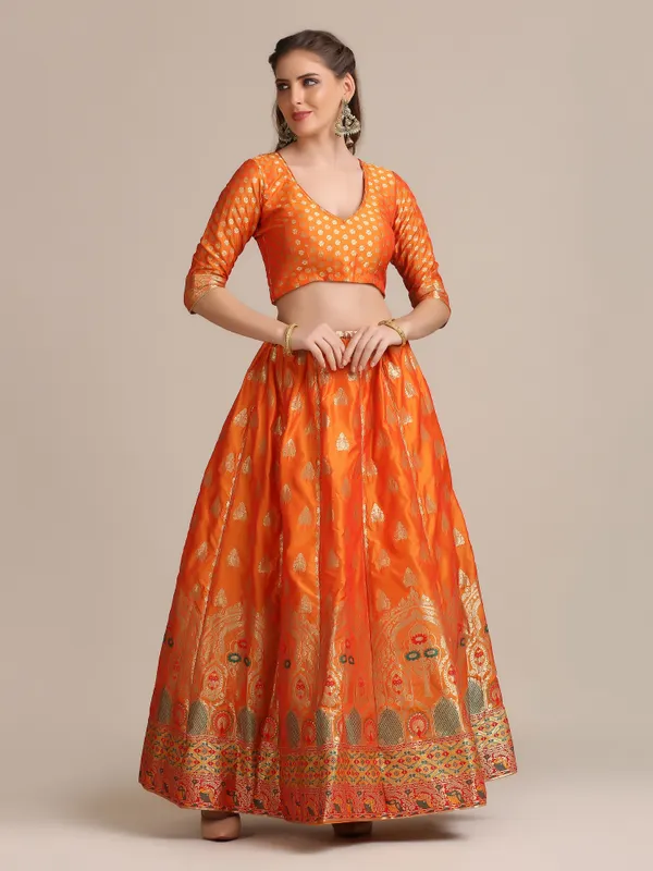 Musterd_Woven_Lehenga_Choli_With_Dupatta_For_Women