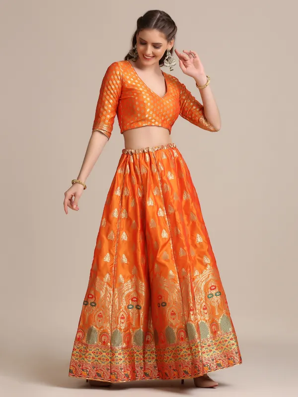 Musterd_Woven_Lehenga_Choli_With_Dupatta_For_Women