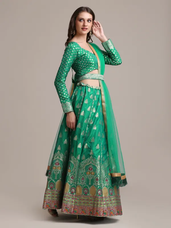 Rama_Woven_Lehenga_Choli_With_Dupatta_For_Women