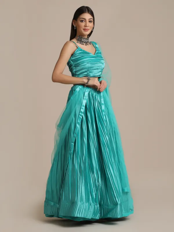 Green_Platted_Lehenga_Choli_With_Dupatta_For_Women