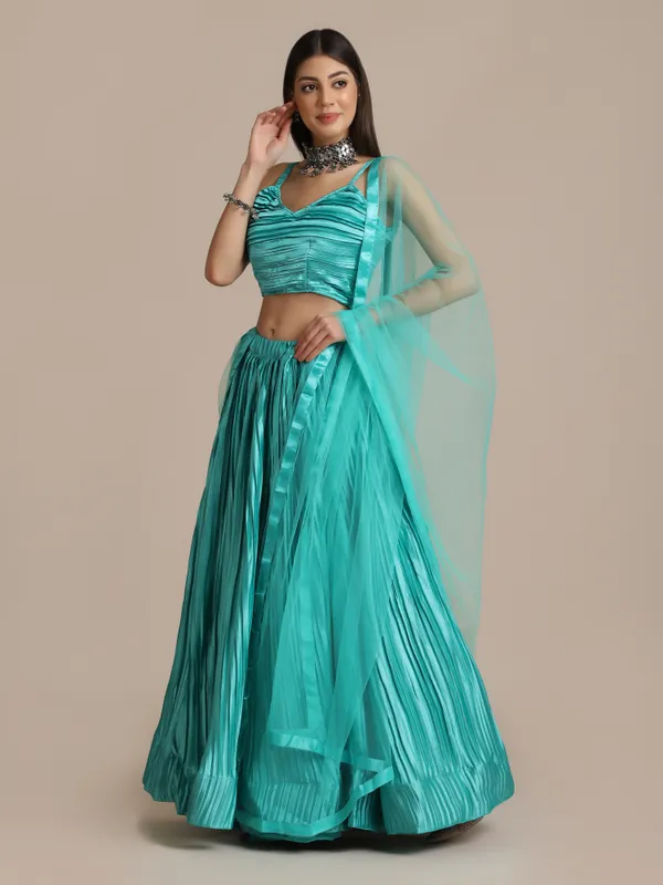 Green_Platted_Lehenga_Choli_With_Dupatta_For_Women