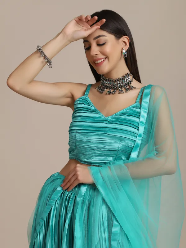 Green_Platted_Lehenga_Choli_With_Dupatta_For_Women