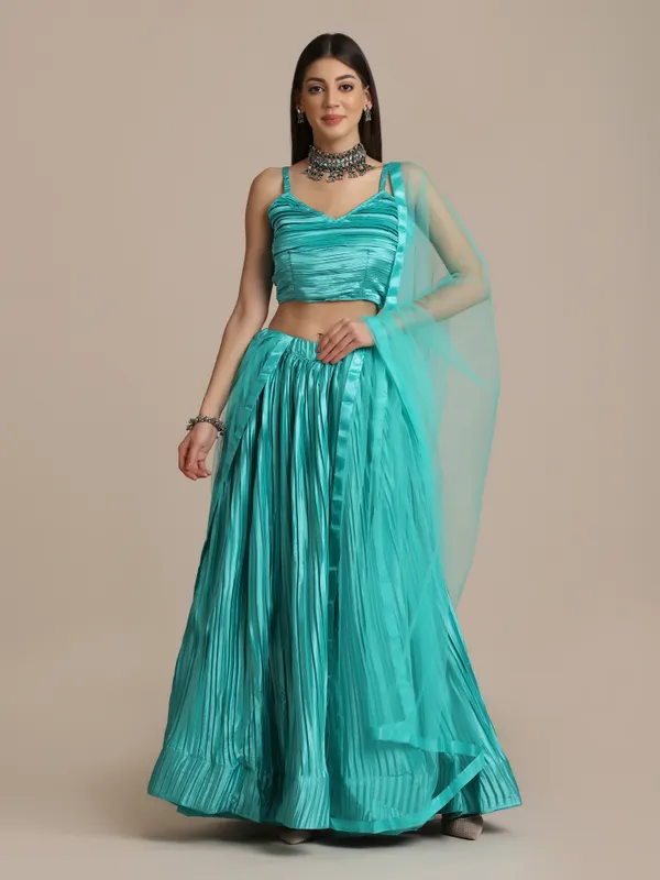 Green_Platted_Lehenga_Choli_With_Dupatta_For_Women