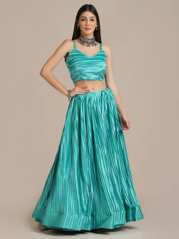 Green_Platted_Lehenga_Choli_With_Dupatta_For_Women