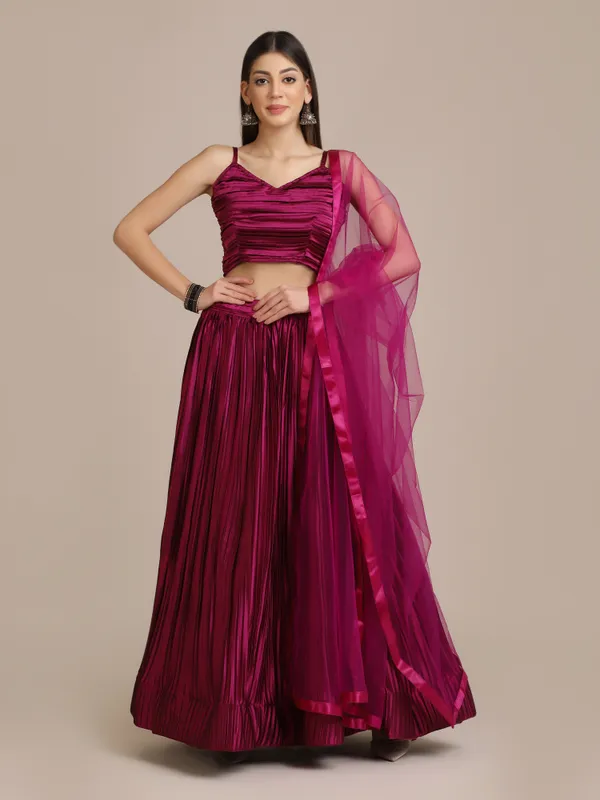 Purple_Platted_Lehenga_Choli_With_Dupatta_For_Women
