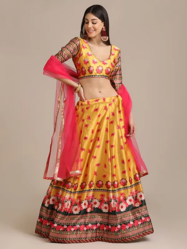 Yellow_Floral_Lehenga_Choli_With_Dupatta_For_Women