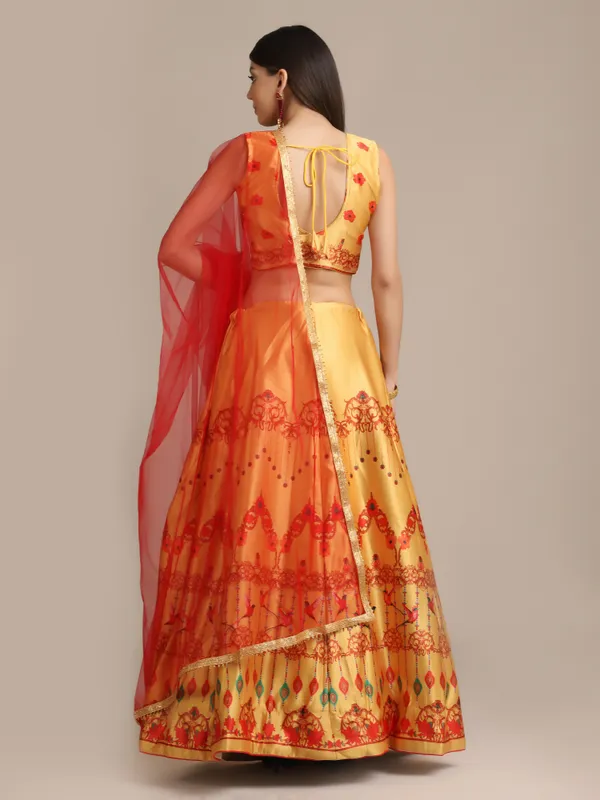 Yellow_Floral_Lehenga_Choli_With_Dupatta_For_Women