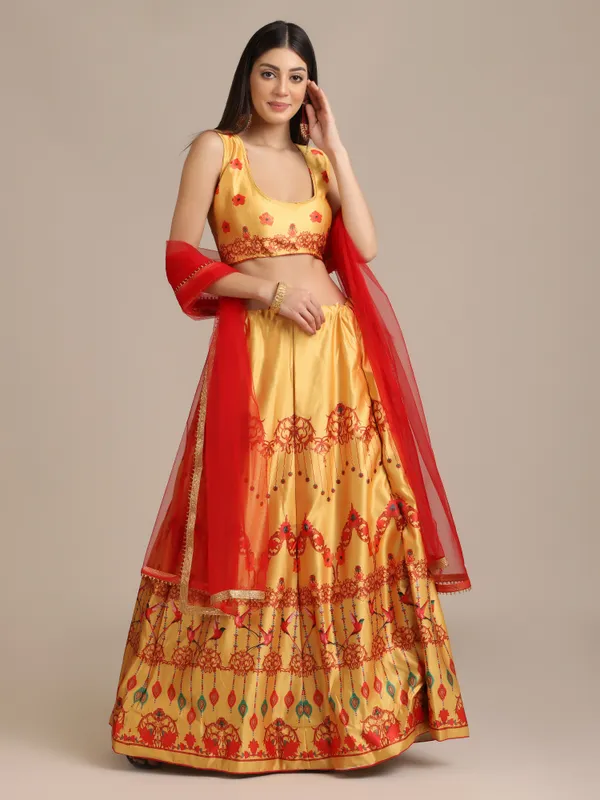 Yellow_Floral_Lehenga_Choli_With_Dupatta_For_Women