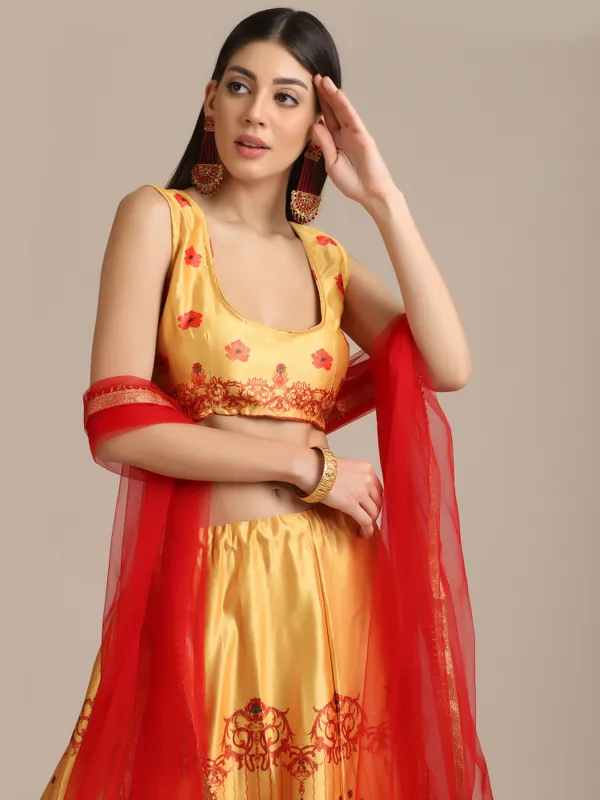 Yellow_Floral_Lehenga_Choli_With_Dupatta_For_Women
