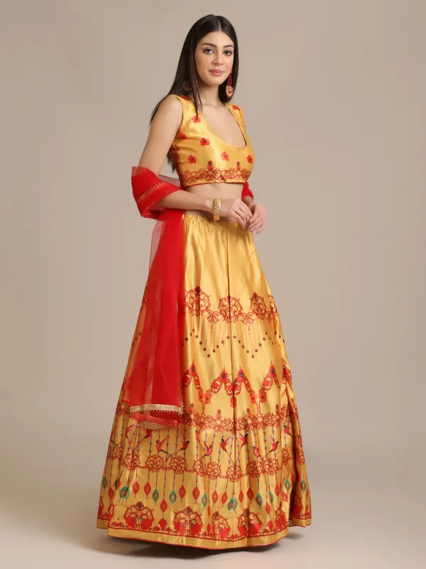 Yellow_Floral_Lehenga_Choli_With_Dupatta_For_Women