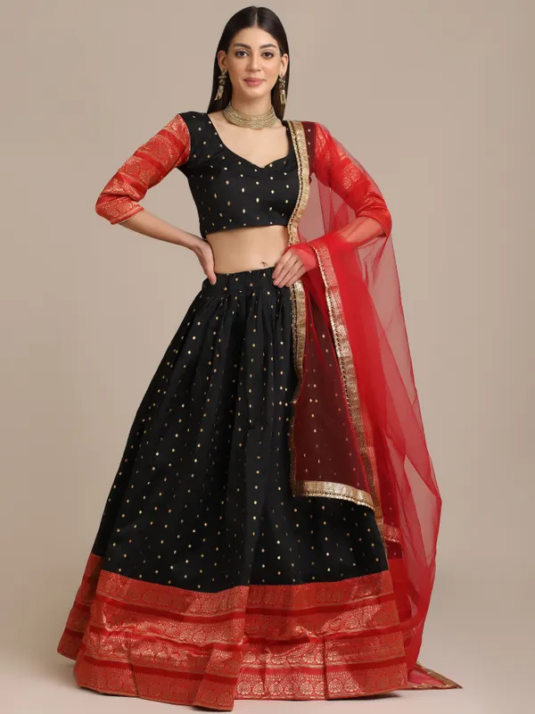 Black_Woven_Lehenga_Choli_With_Dupatta_For_Women